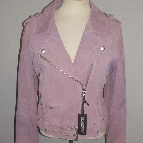 BLANK NYC MS SIZE LARGE LILAC 100% LEATHER SUEDE MOTO JACKET